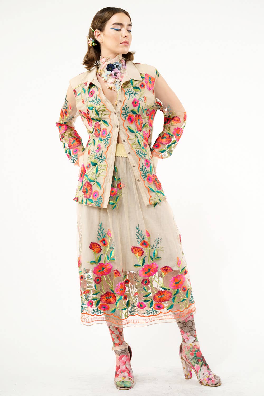 Aratta - Vintage Tulips Shirt: Denim Blue / S