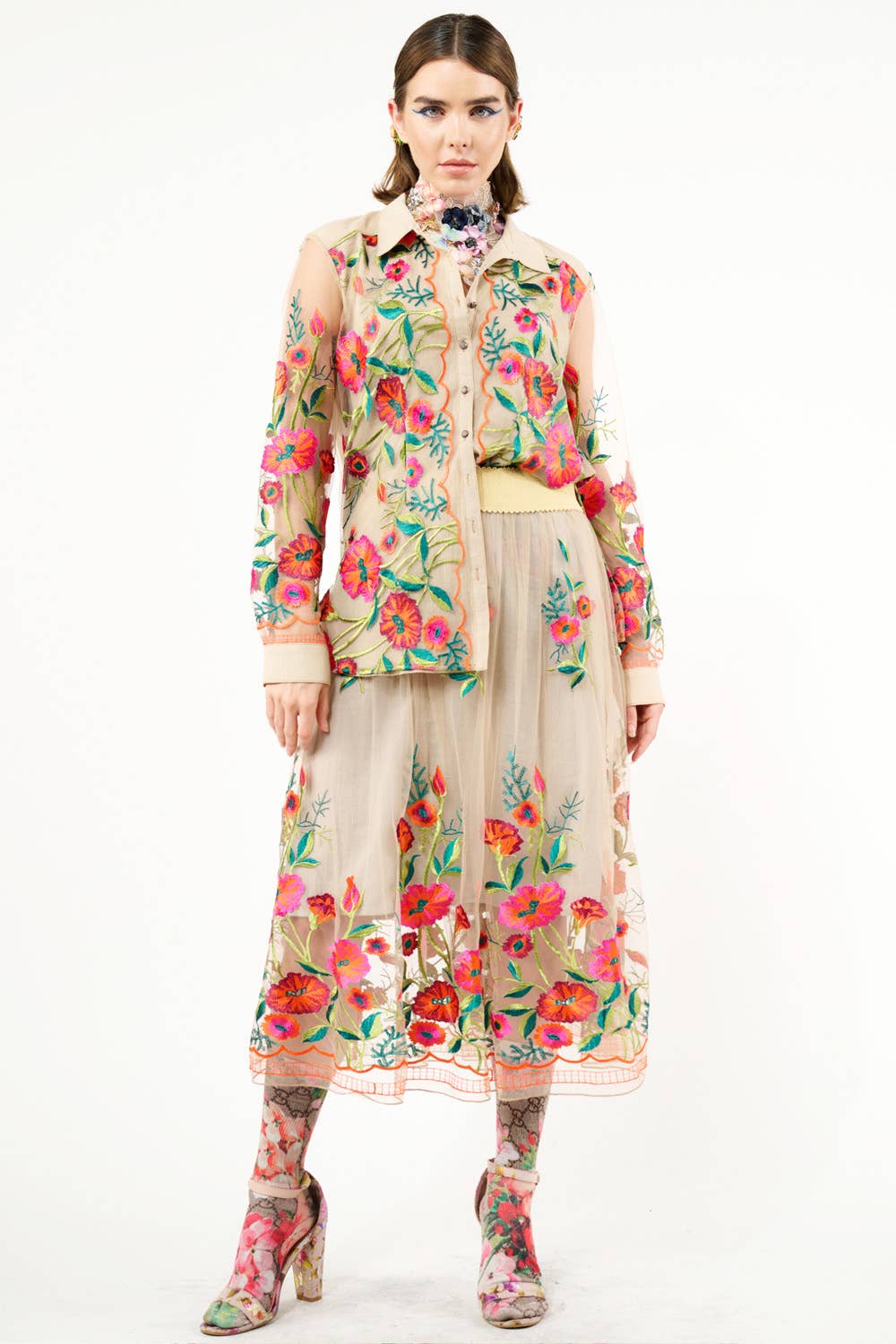 Aratta - Vintage Tulips Shirt: Denim Blue / M
