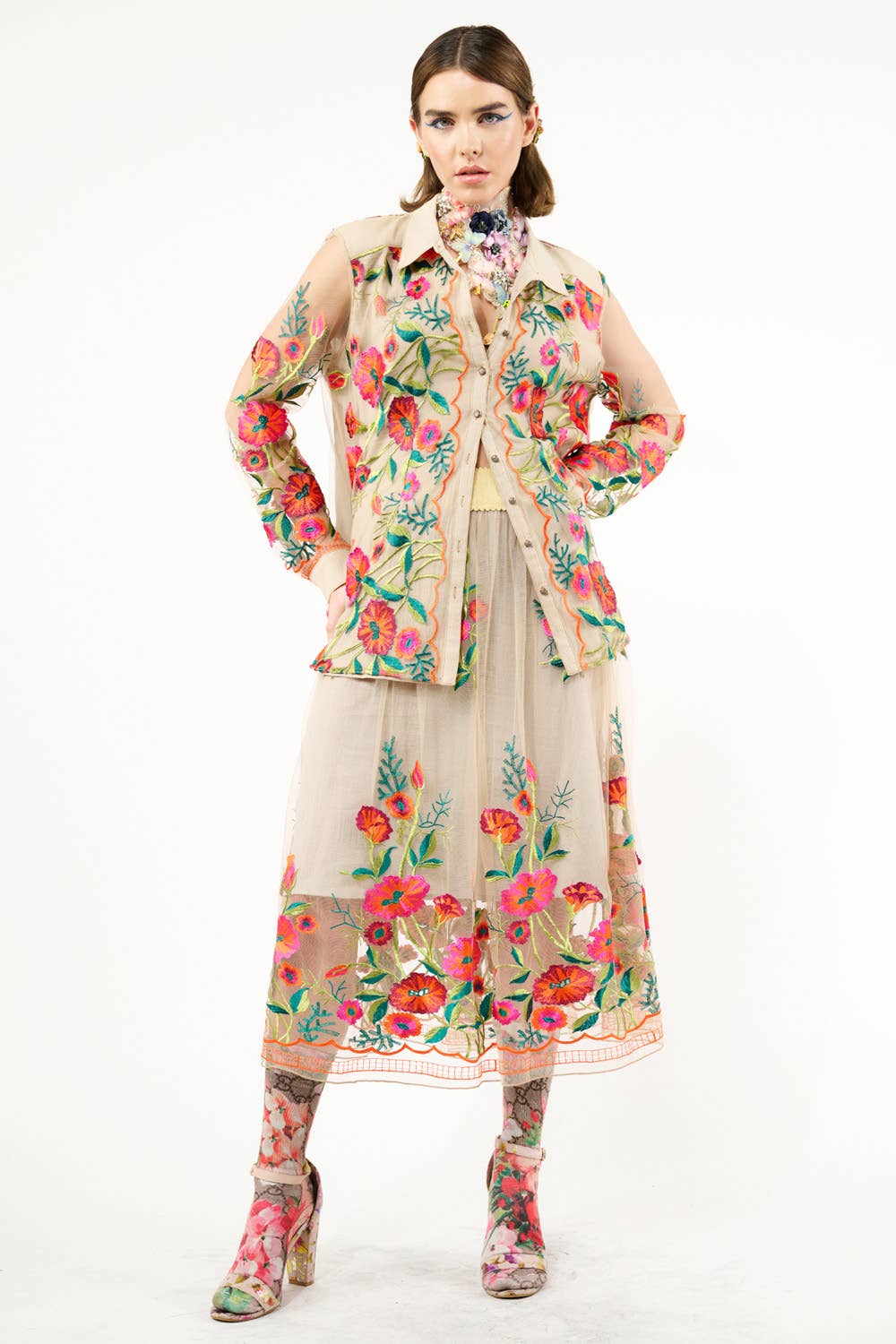 Aratta - Vintage Tulips Shirt: Denim Blue / M