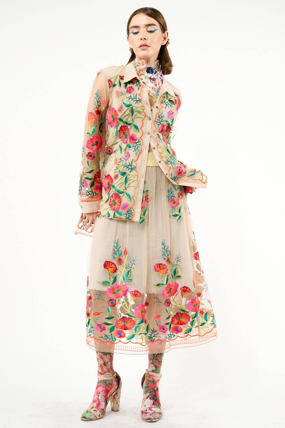 Aratta - Vintage Tulips Shirt: Denim Blue / M