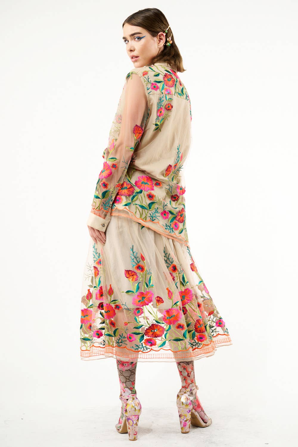 Aratta - Vintage Tulips Shirt: Denim Blue / S