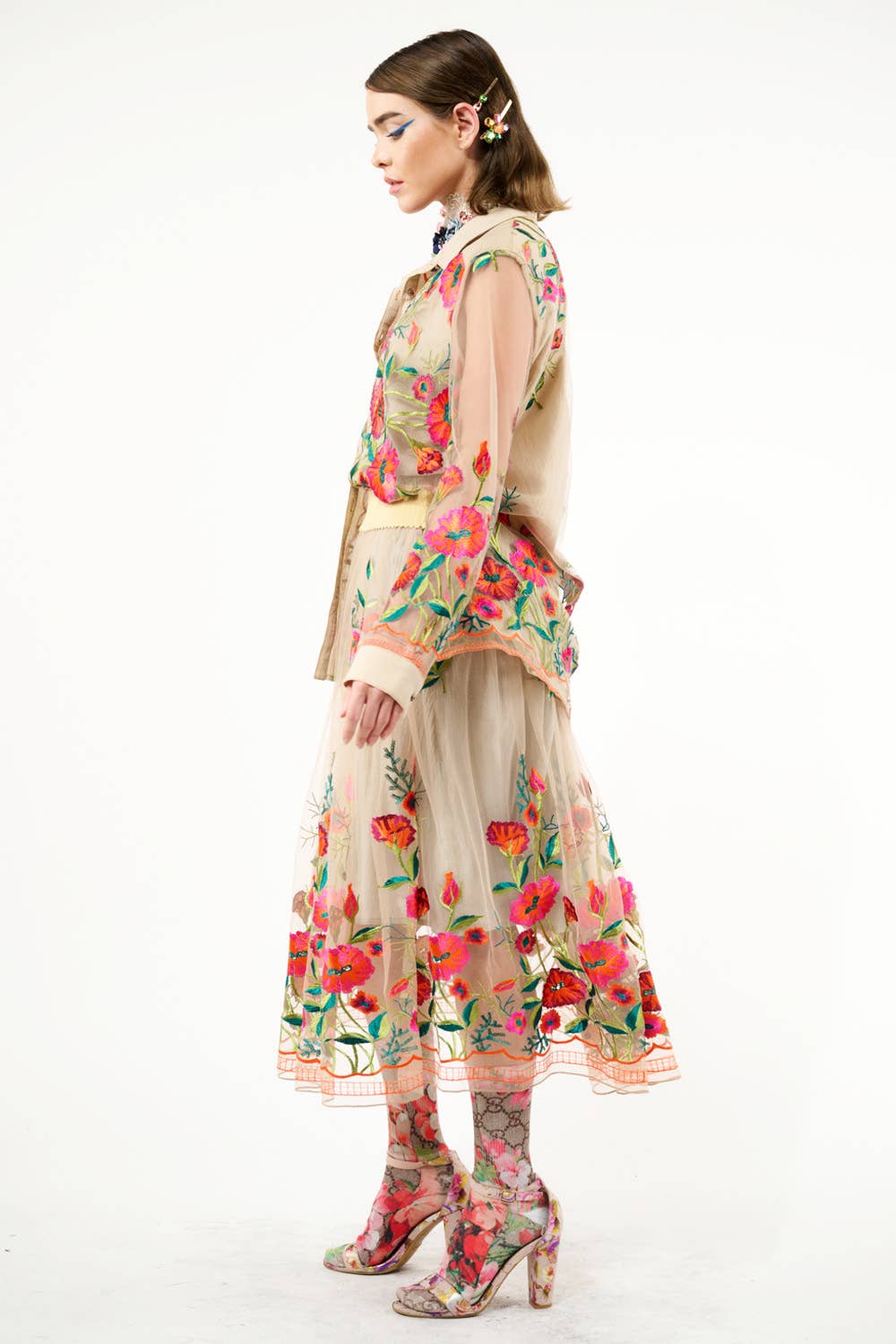 Aratta - Vintage Tulips Shirt: Denim Blue / M