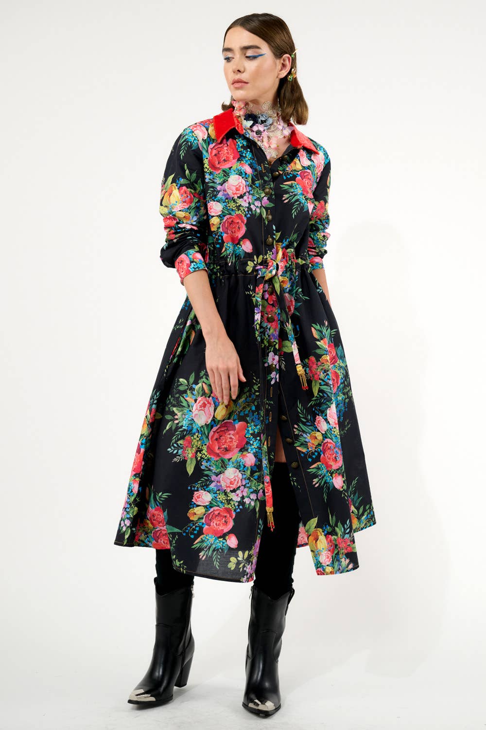 Aratta - Zinnia Shirt-Dress: Black Floral / M