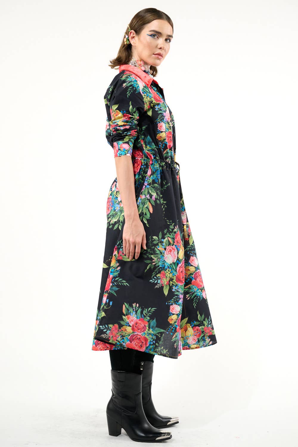 Aratta - Zinnia Shirt-Dress: Black Floral / XL