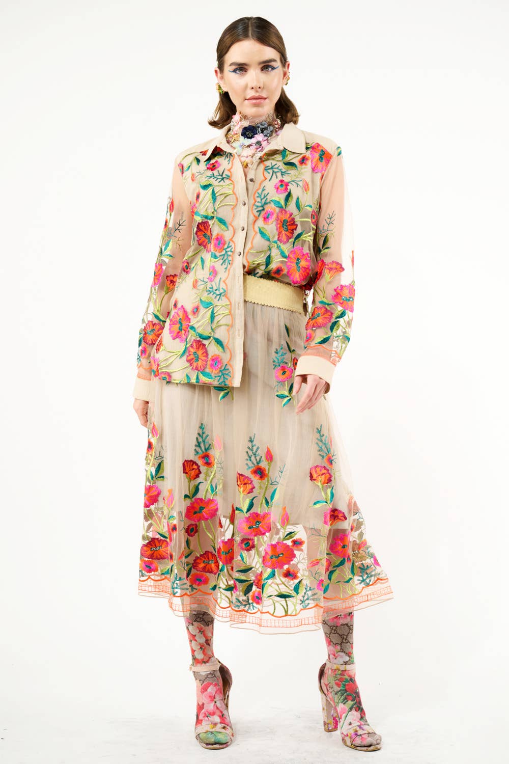 Aratta - Vintage Tulips Shirt: Denim Blue / M