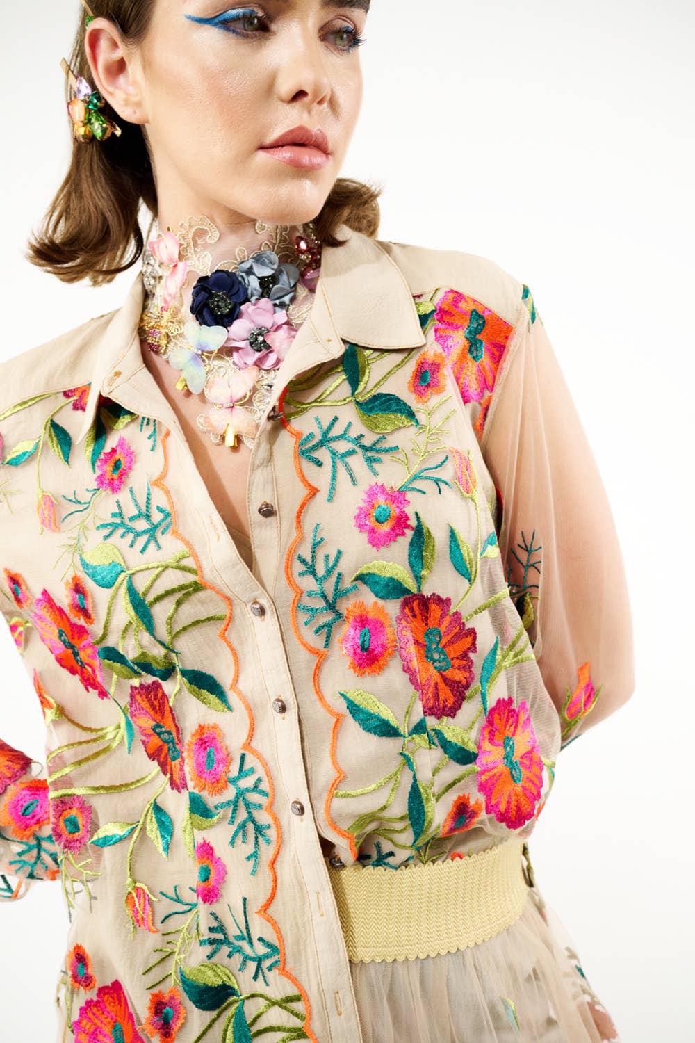 Aratta - Vintage Tulips Shirt: Denim Blue / S