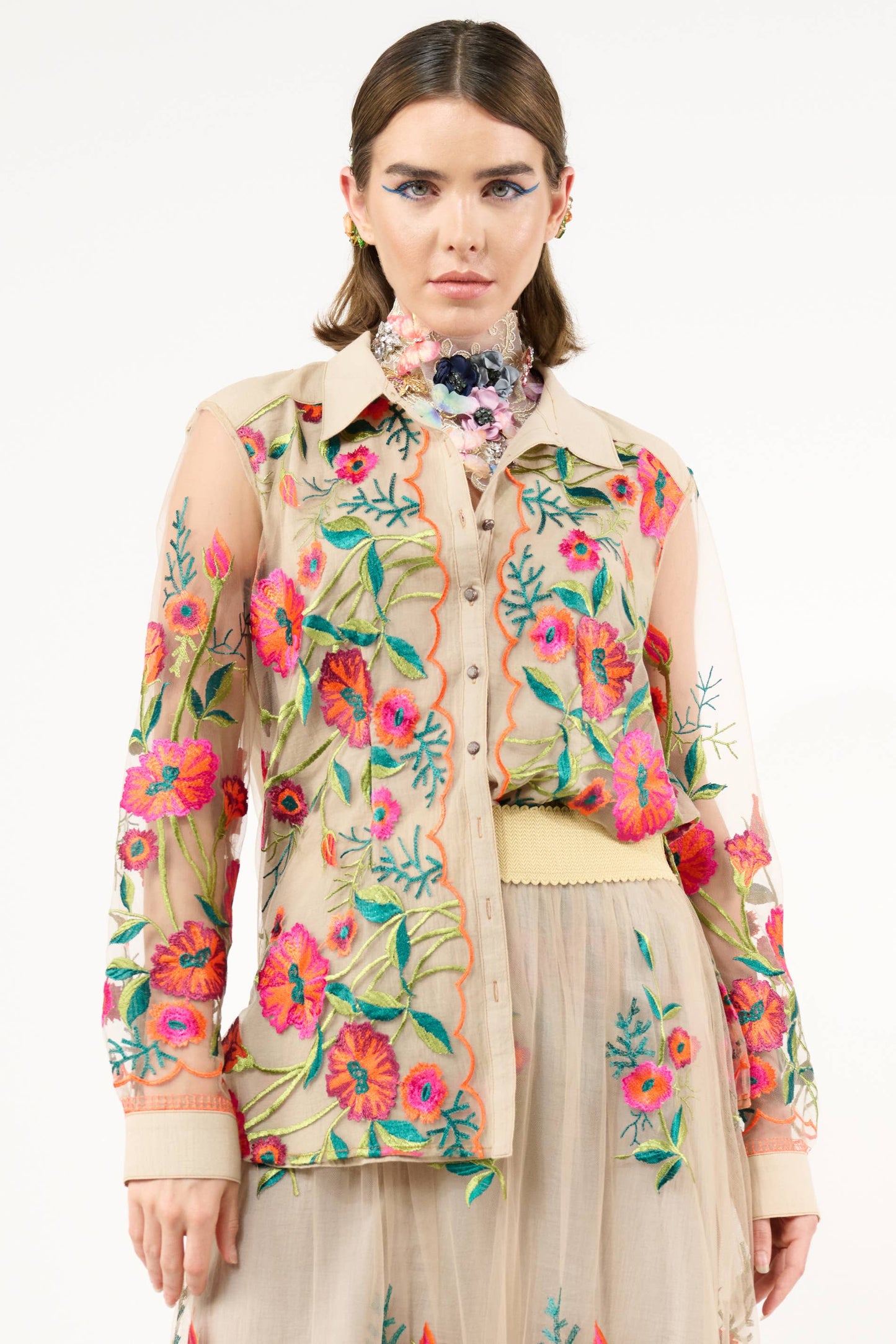 Aratta - Vintage Tulips Shirt: Denim Blue / S