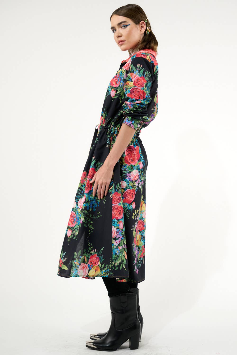 Aratta - Zinnia Shirt-Dress: Black Floral / M