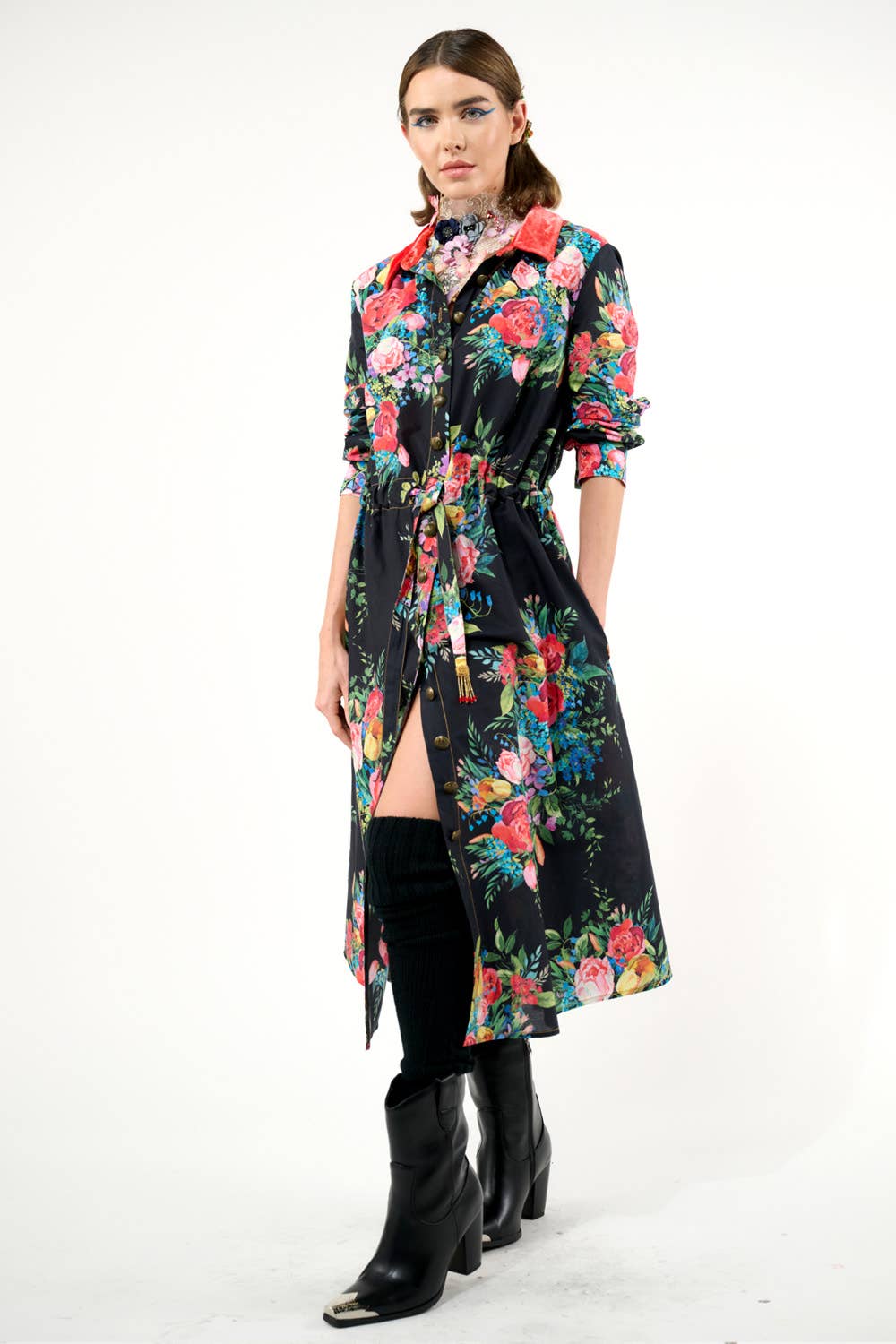Aratta - Zinnia Shirt-Dress: Black Floral / M