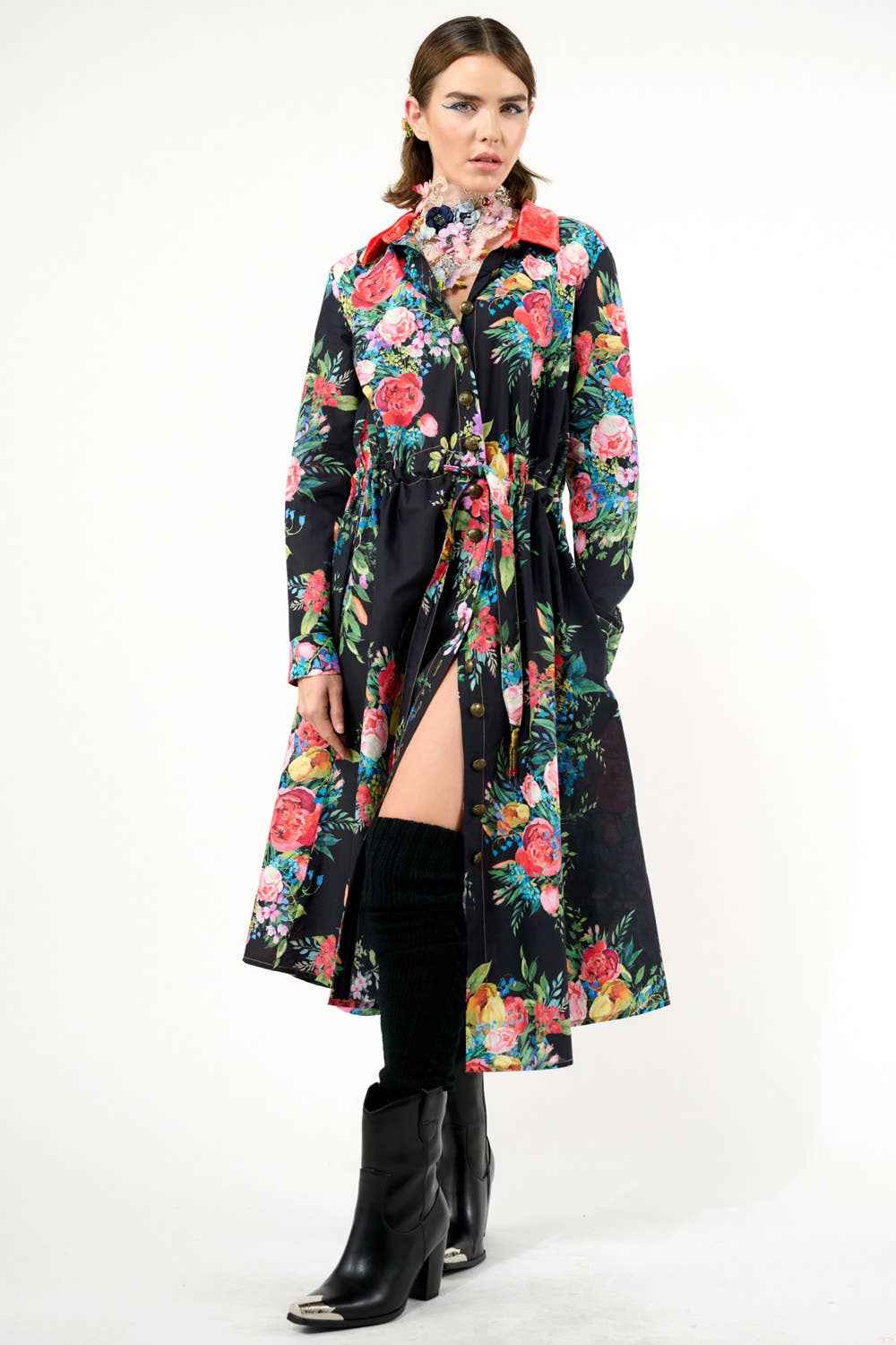 Aratta - Zinnia Shirt-Dress: Black Floral / M