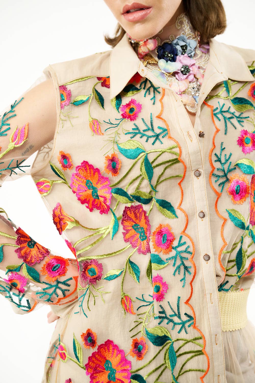 Aratta - Vintage Tulips Shirt: Denim Blue / M