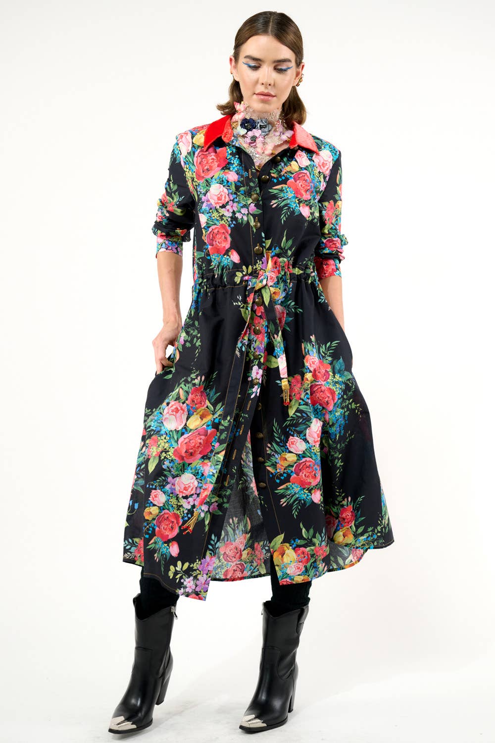 Aratta - Zinnia Shirt-Dress: Black Floral / M