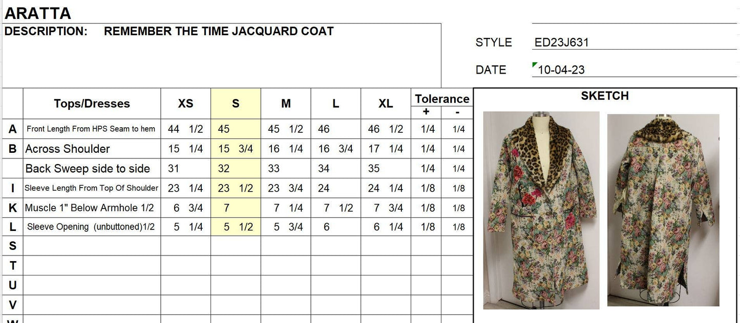 Aratta - Remember the Time Jacquard Coat: Olive Floral / M