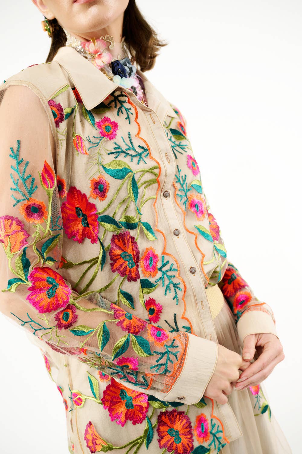 Aratta - Vintage Tulips Shirt: Denim Blue / S