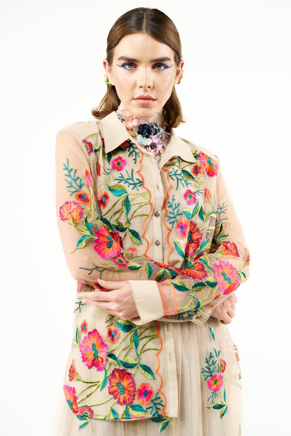 Aratta - Vintage Tulips Shirt: Denim Blue / M