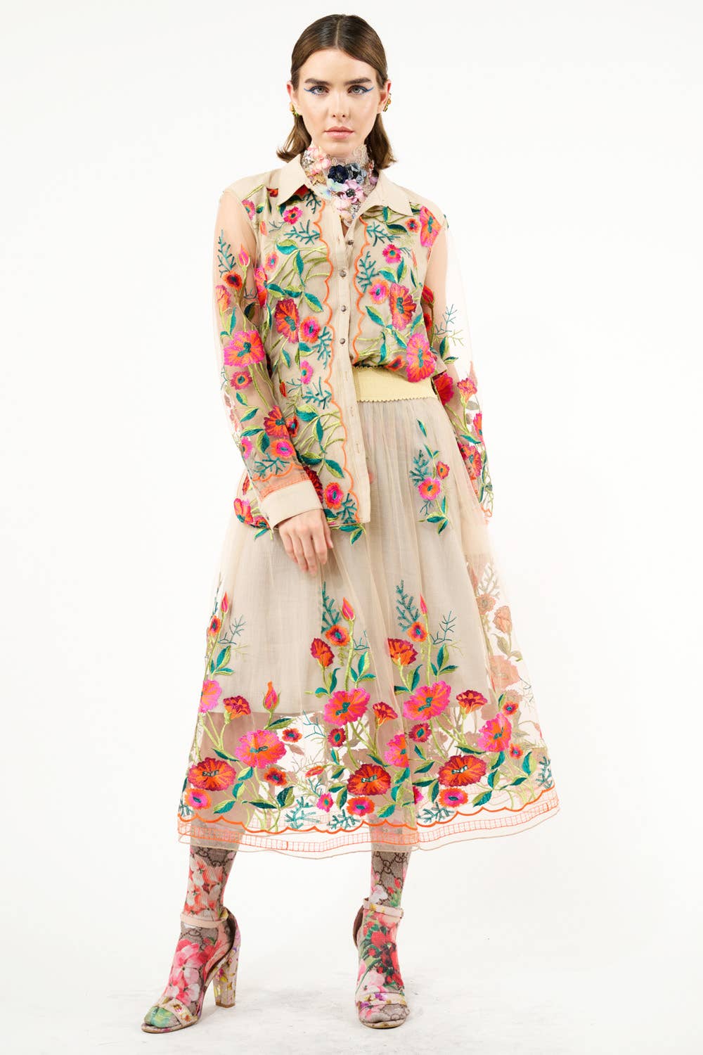 Aratta - Vintage Tulips Shirt: Denim Blue / M