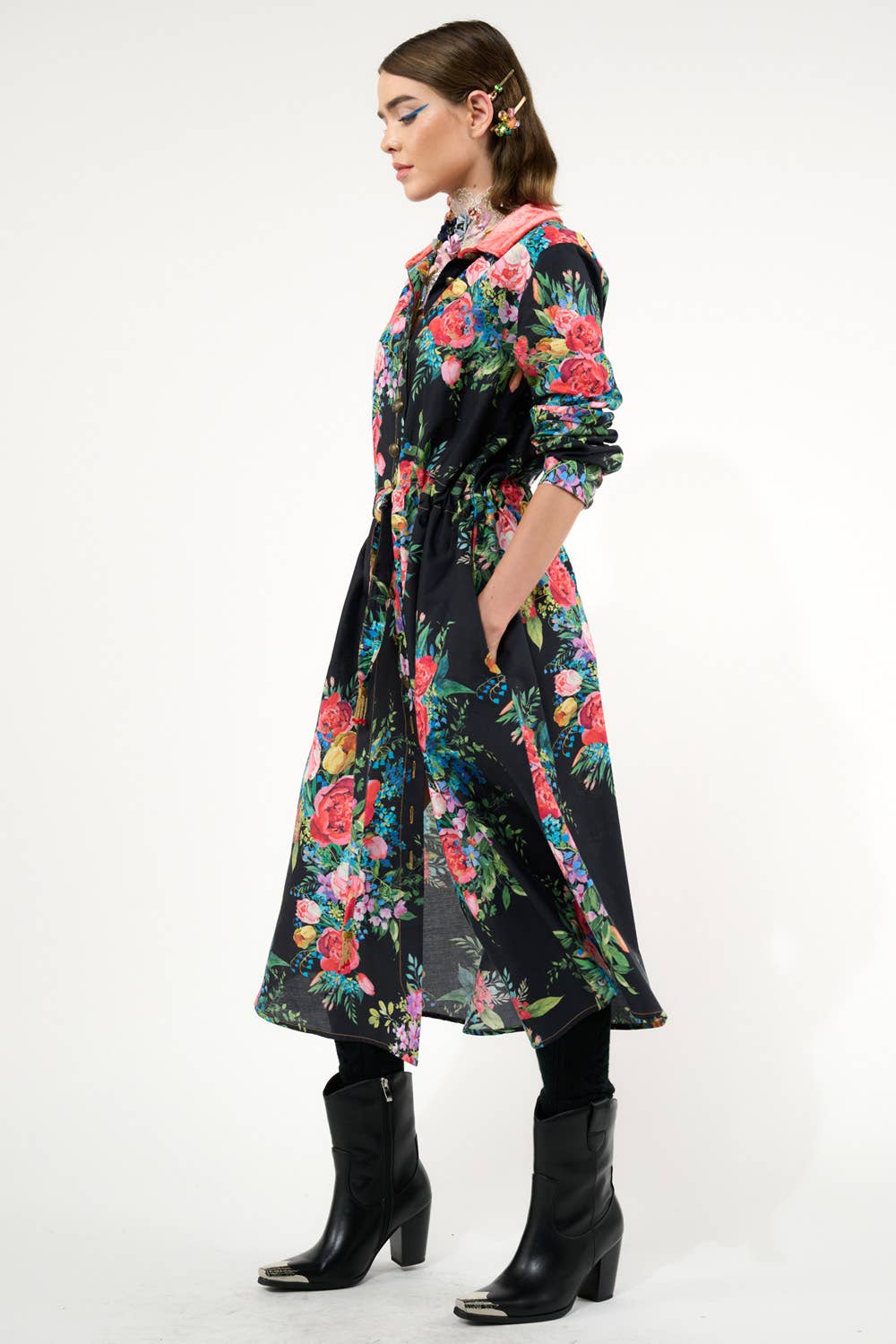 Aratta - Zinnia Shirt-Dress: Black Floral / M