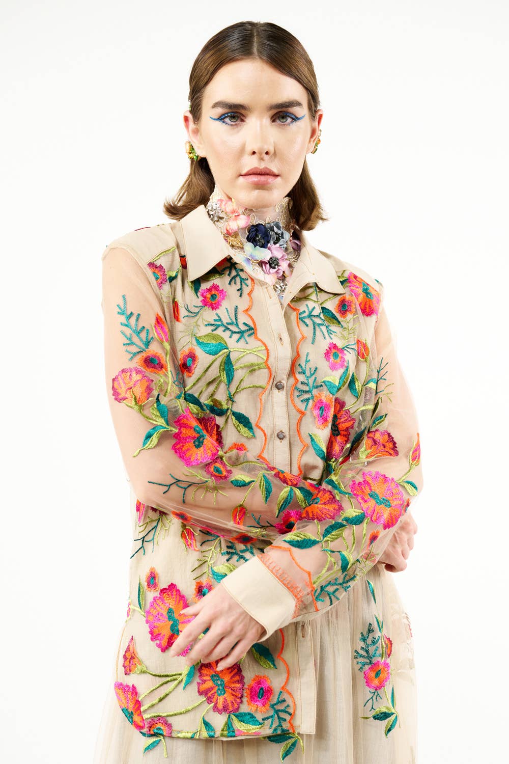 Aratta - Vintage Tulips Shirt: Denim Blue / M