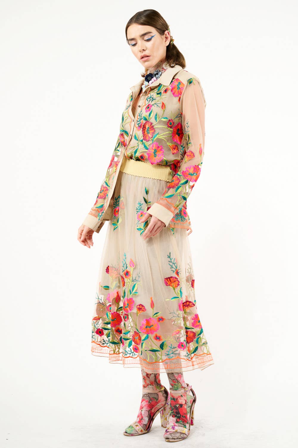 Aratta - Vintage Tulips Shirt: Denim Blue / S