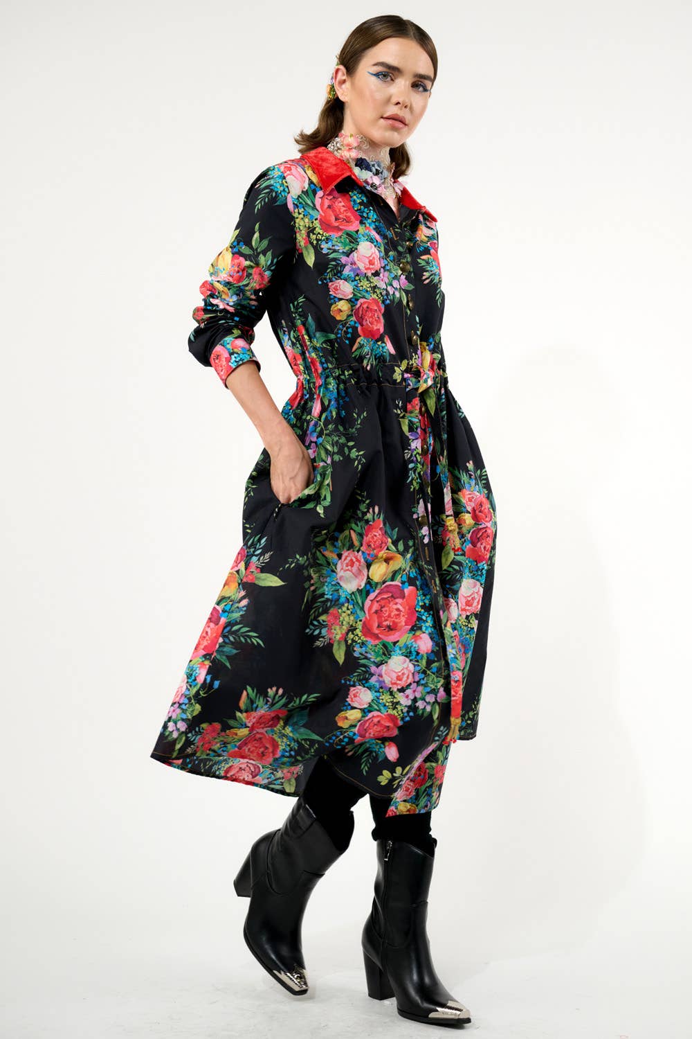 Aratta - Zinnia Shirt-Dress: Black Floral / M