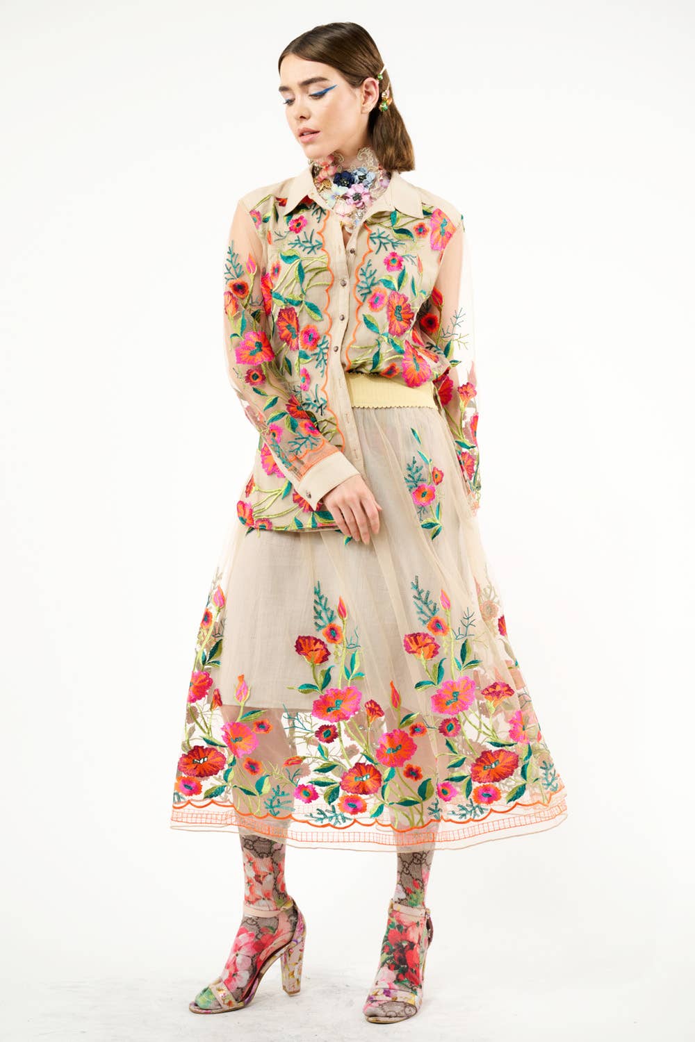 Aratta - Vintage Tulips Shirt: Denim Blue / S