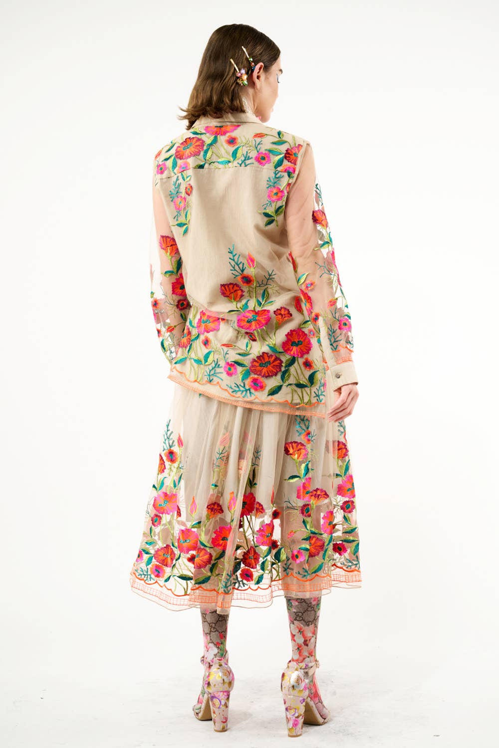 Aratta - Vintage Tulips Shirt: Denim Blue / M