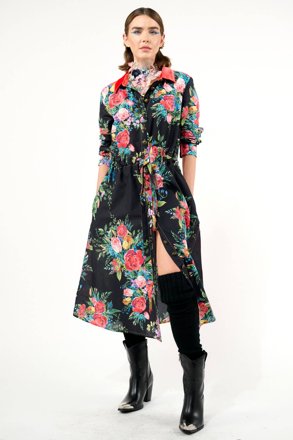 Aratta - Zinnia Shirt-Dress: Black Floral / M