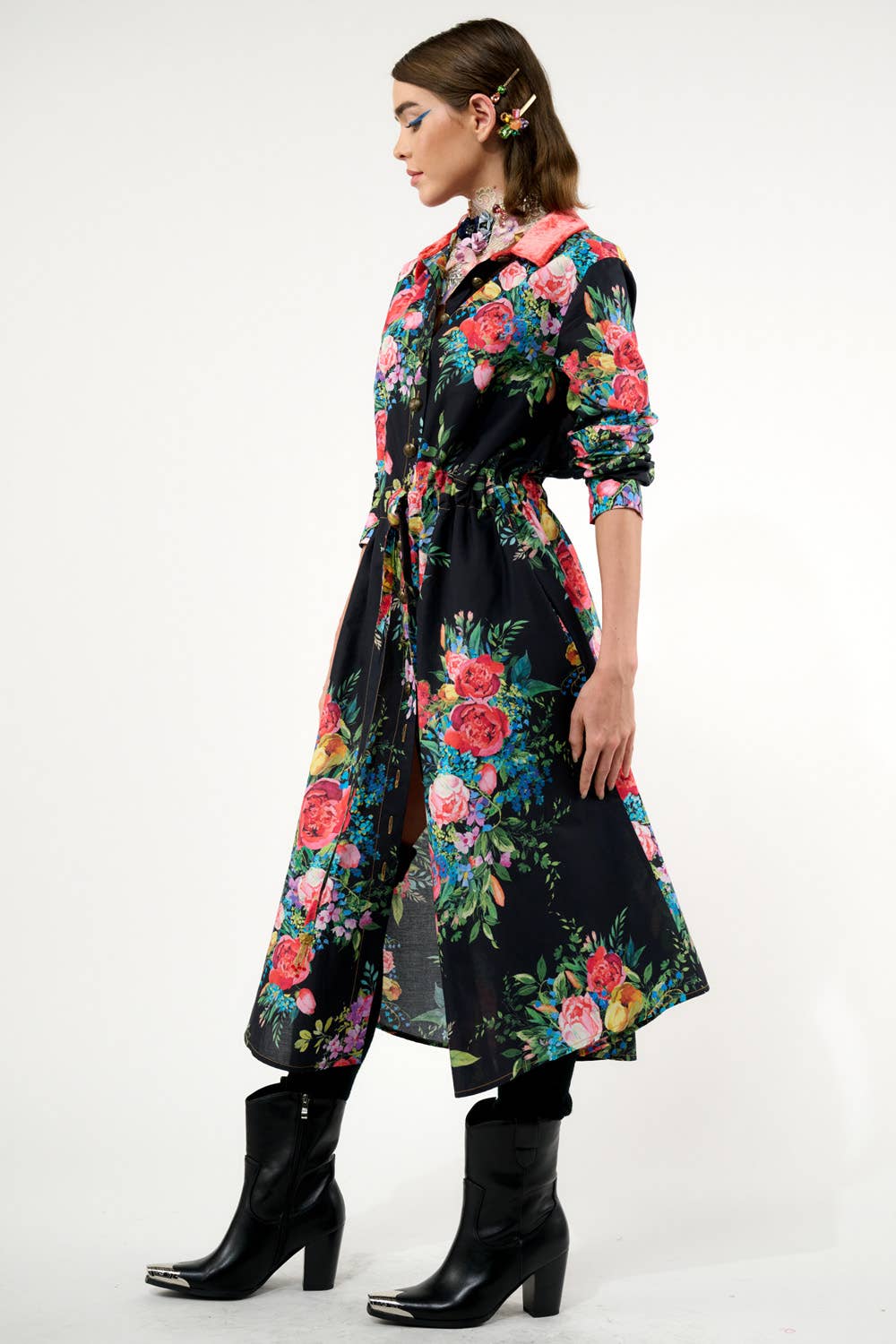 Aratta - Zinnia Shirt-Dress: Black Floral / M
