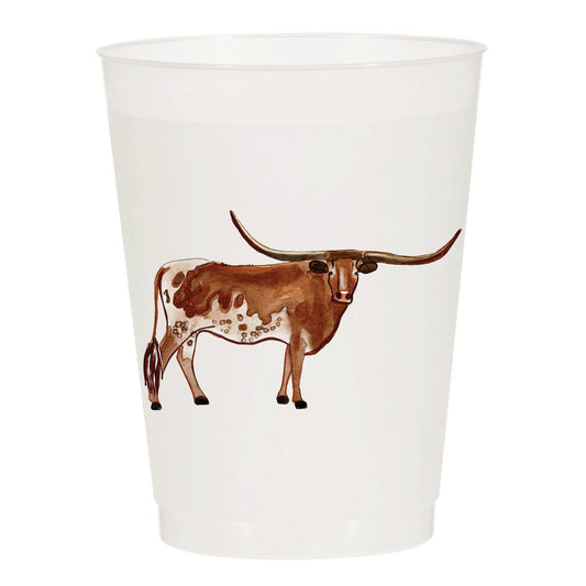 Sip Hip Hooray - Longhorn Watercolor Reusable Cups Rodeo Live Stock Set of 10