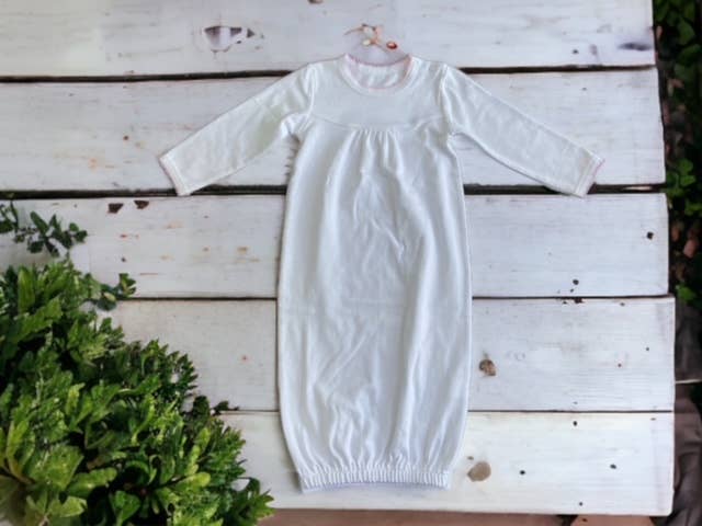 Zsa Zsa & LoLLi Monogram Blanks - Picot Trim / Yoke Front LS Day Gown Baby Gift, Monogram: White with White trim / NB