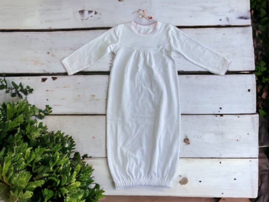 Zsa Zsa & LoLLi Monogram Blanks - Picot Trim / Yoke Front LS Day Gown Baby Gift, Monogram: White with White trim / NB