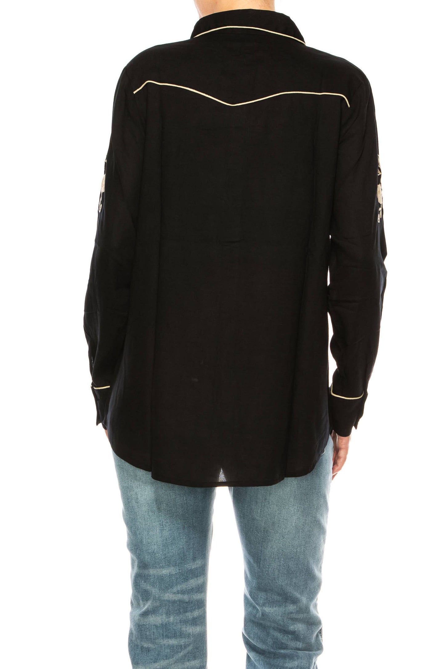 Magazine Clothing - Black Western Shirt with Embroidery: Large