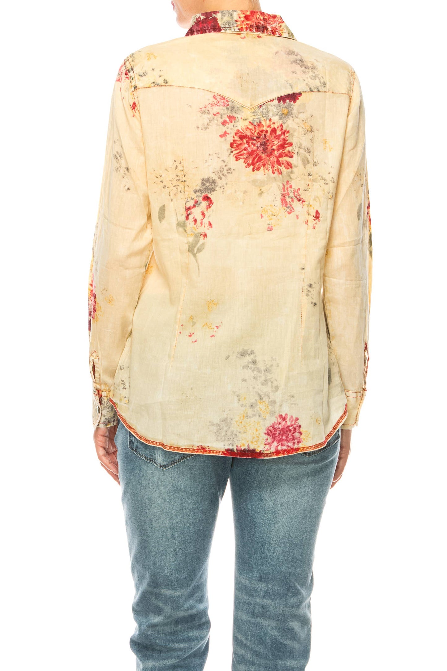 Magazine Clothing - Taupe Floral Button Down Western Shirt: X-Large