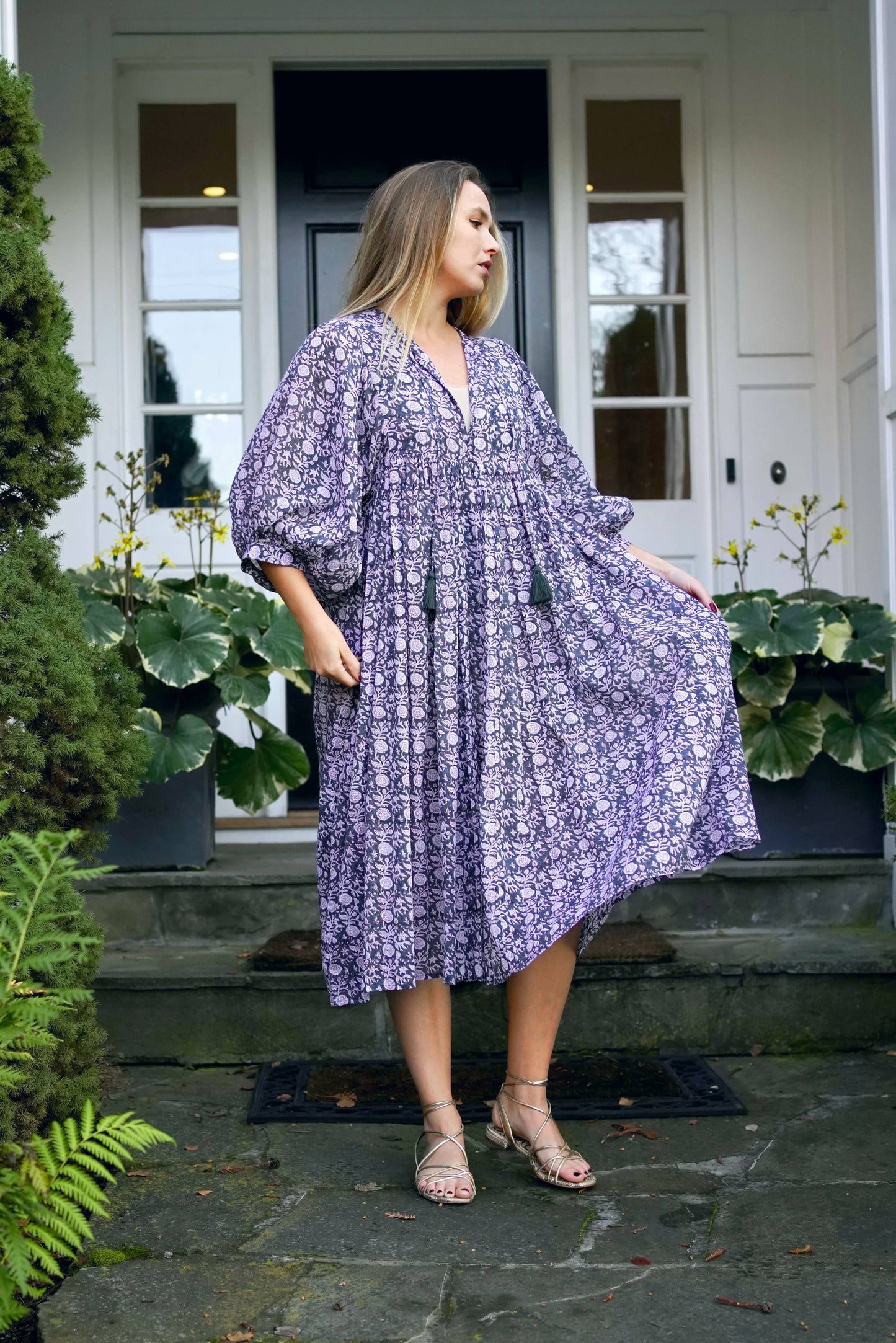 Dolma - Mylah Midi Dress Block Printed  Grey : Dk grey (But States Olive on Package) / Medium
