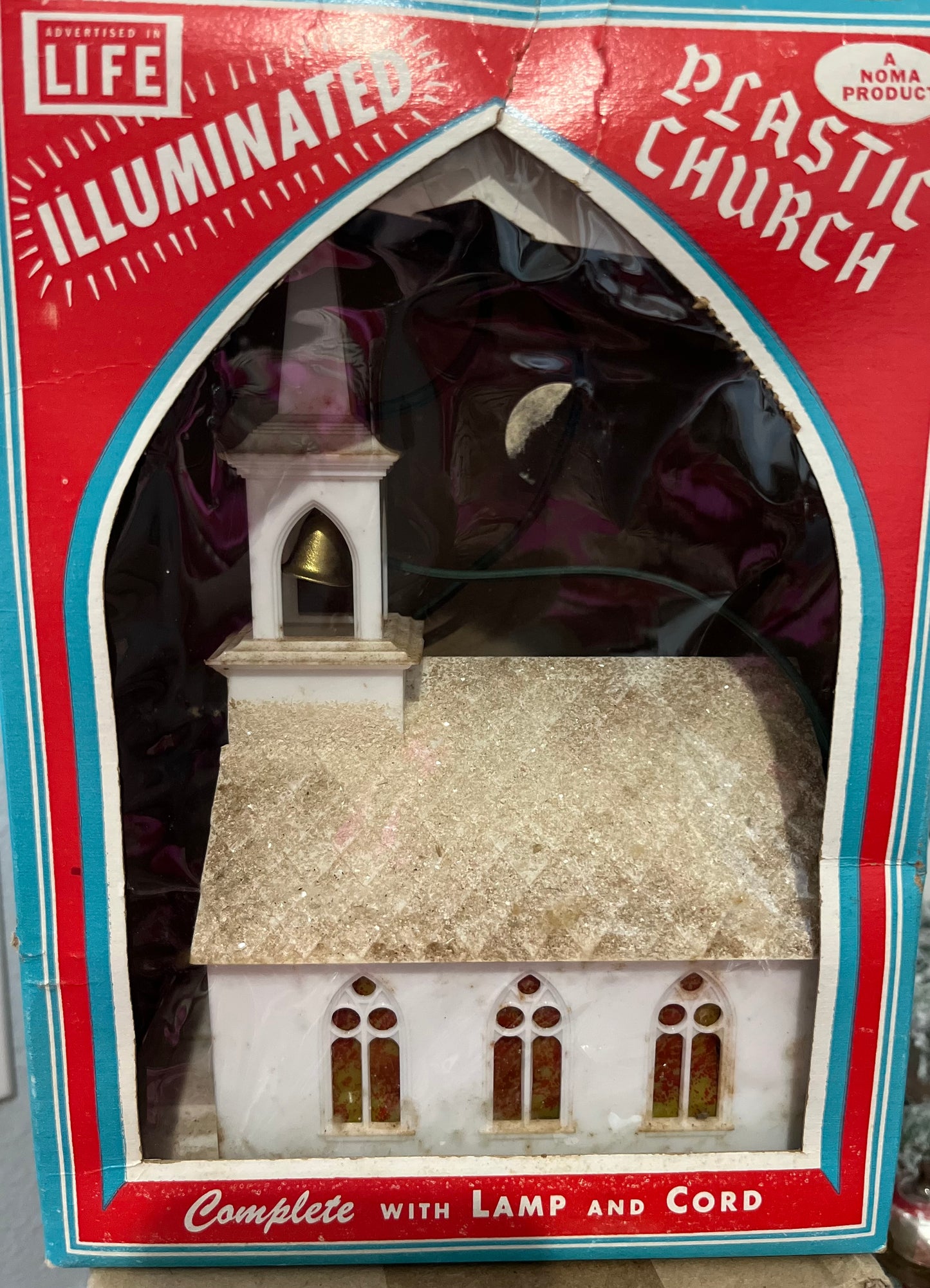 Illuminated Vintage Plastic Church by Nona for Christmas