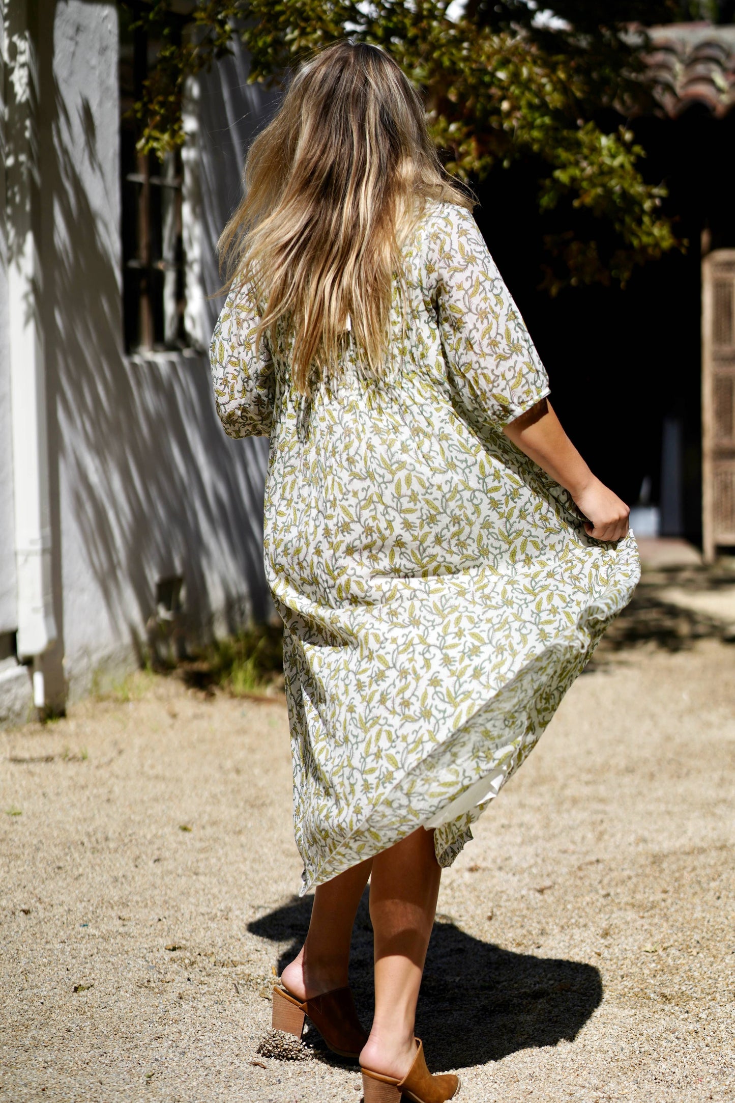 Dolma - Skye Dress Hand Block Printed Yellow and Green