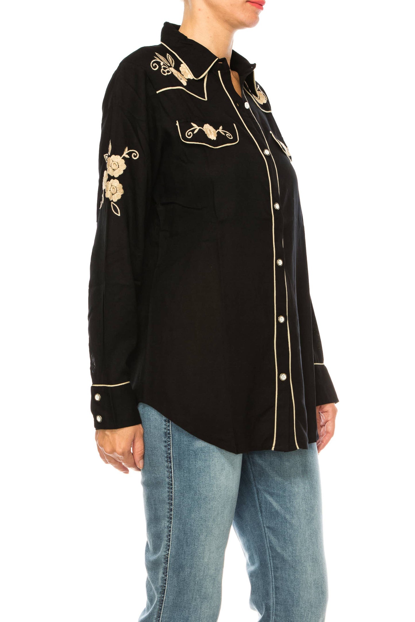 Magazine Clothing - Black Western Shirt with Embroidery: Large