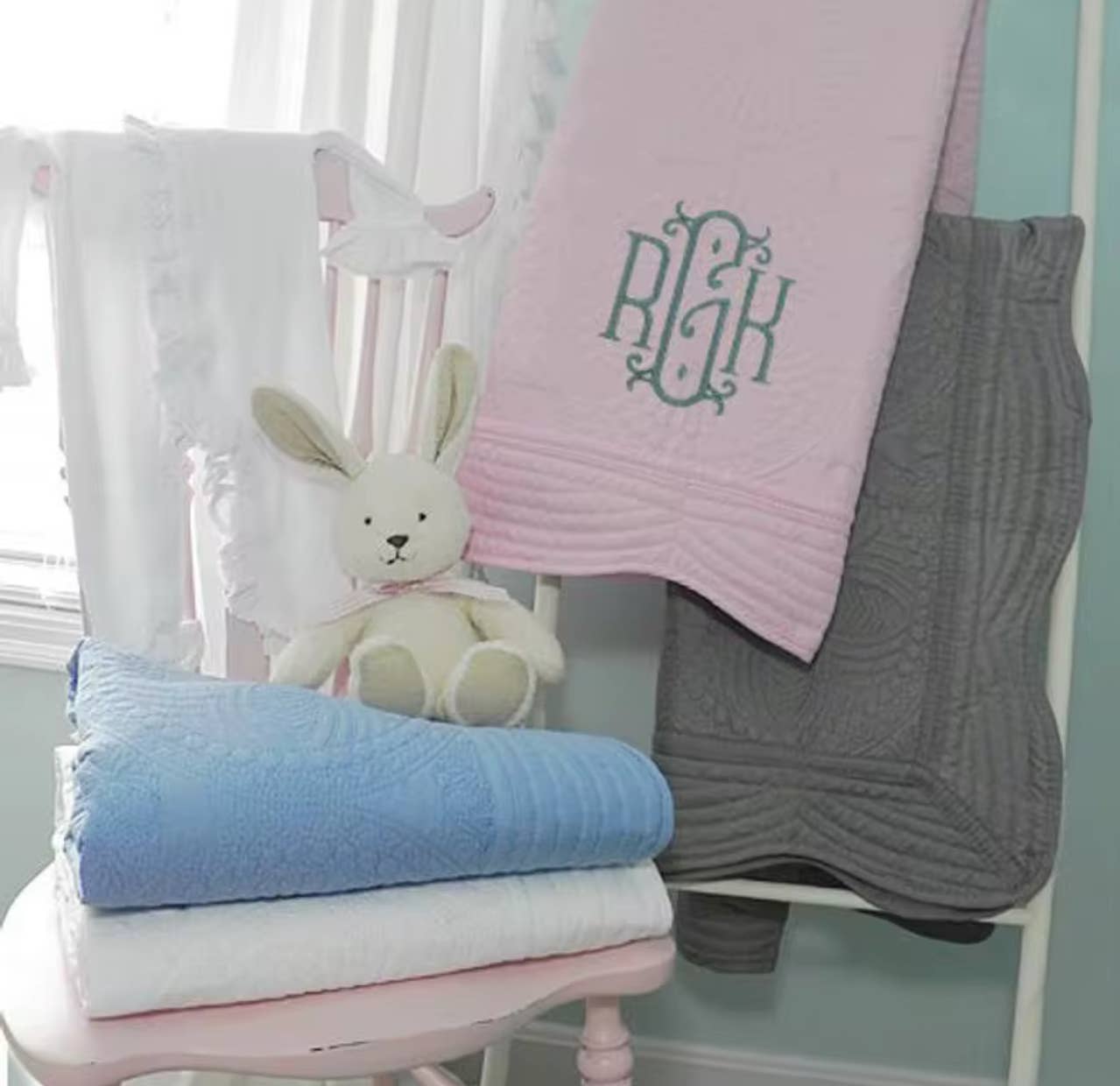 Zsa Zsa & LoLLi Monogram Blanks - Heirloom Quilt - Baby Quilt Blanket Monogram: White