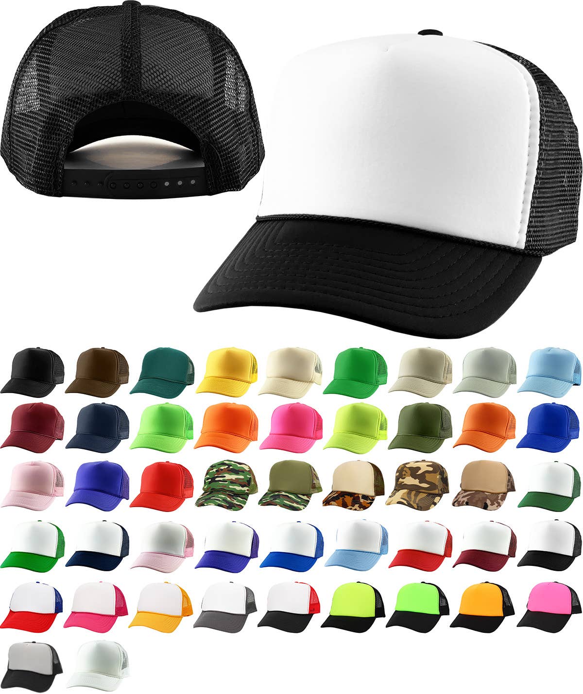 KBETHOS - Classic Foam Front Trucker Hat: Black-White