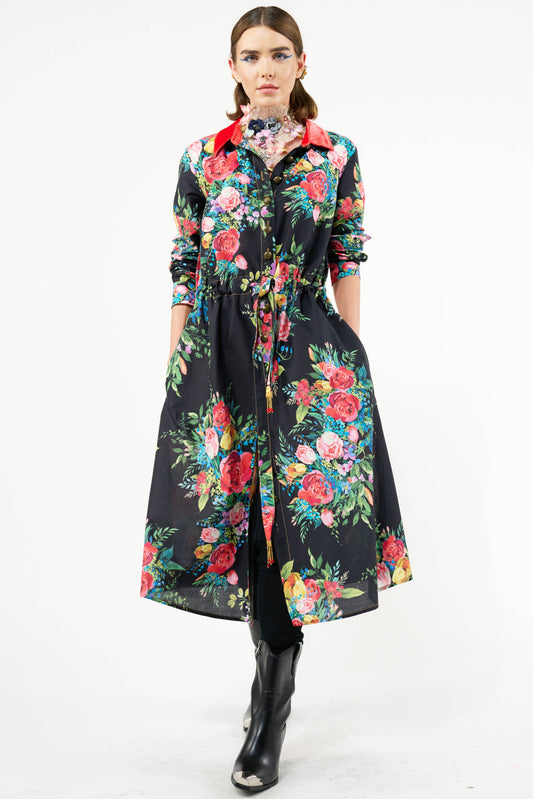 Aratta - Zinnia Shirt-Dress: Black Floral / M
