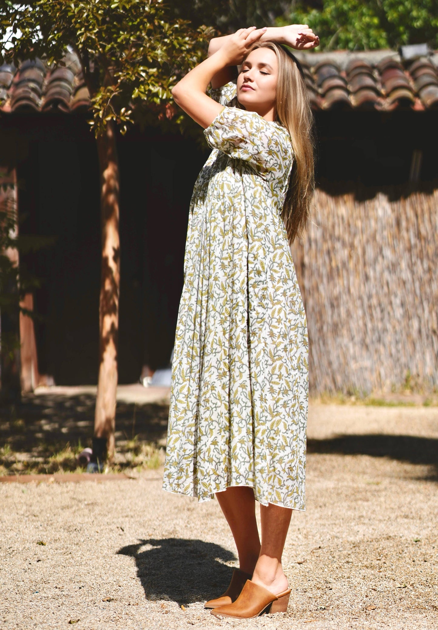 Dolma - Skye Dress Hand Block Printed Yellow and Green