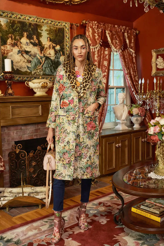 Aratta - Remember the Time Jacquard Coat: Olive Floral / M