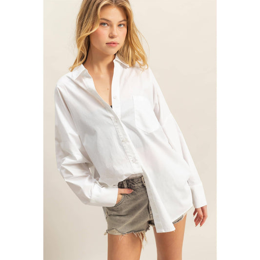HYFVE - HF25C894-Long Sleeve Poplin Oversized Shirt: WHITE / S-M-L(2-2-2)