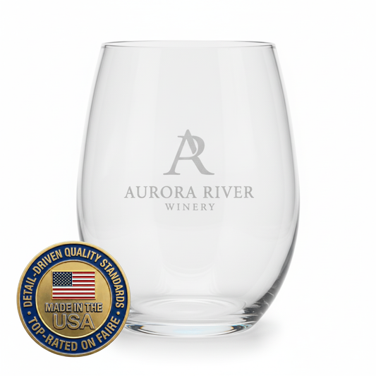 9th Letter Press - Custom Engraved 15 oz Stemless Wine Glass