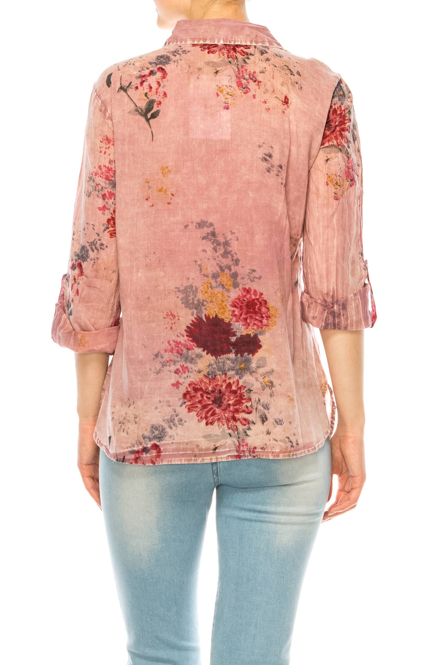 Magazine Clothing - Vintage Pink Floral Printed Shirt with Embroidery: Large