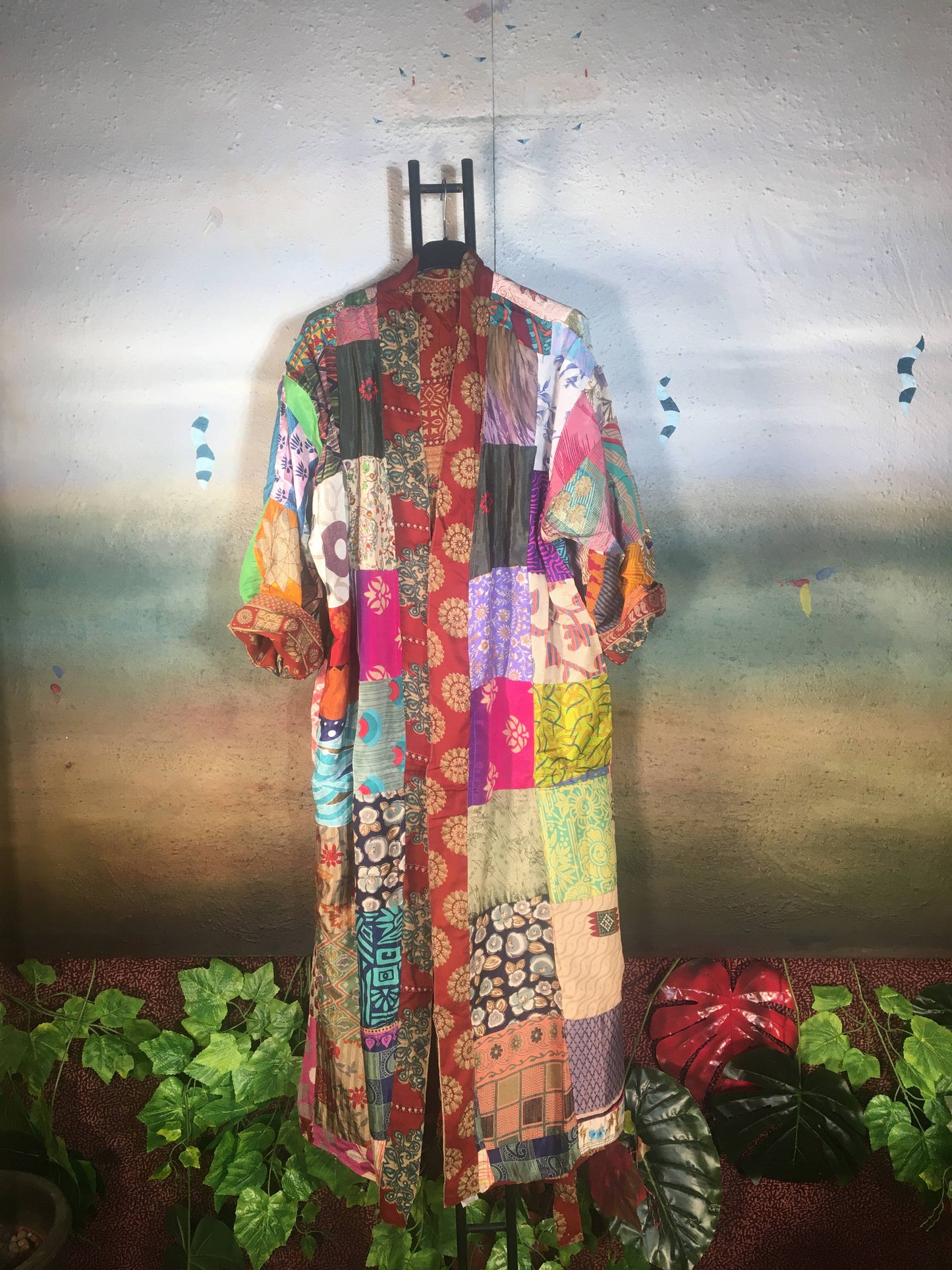 Reversible  Silk Patchwork Kimono Robe