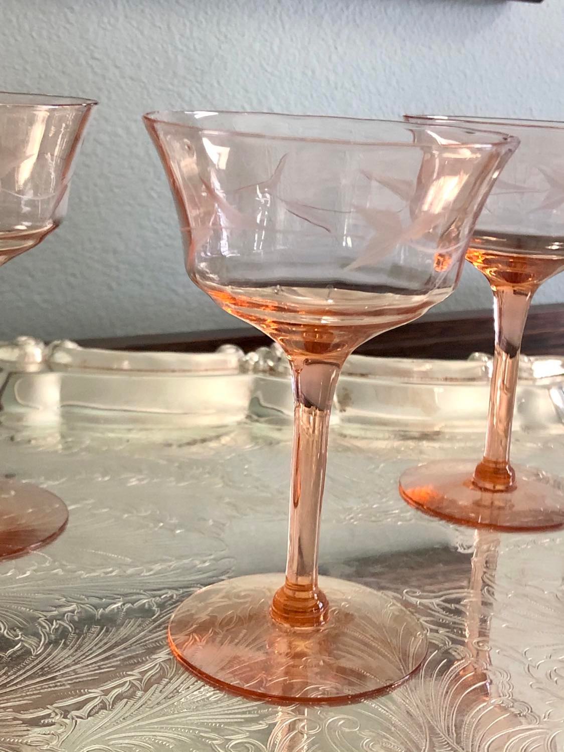 Pink Depression Glass Champagne Coupes
