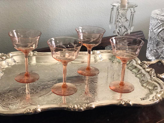 Pink Depression Glass Champagne Coupes