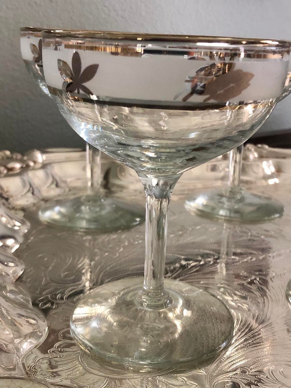Set of 8 Gold Rimmed Champagne Coupes