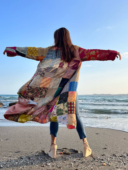 Kinomy - Patchwork reversible silk kimono